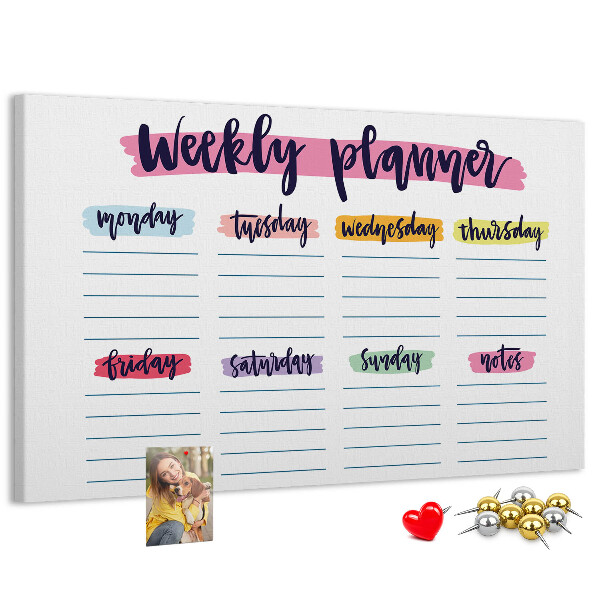 Tableau affichage liège Agenda hebdomadaire avec des touches de couleur