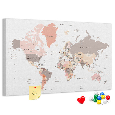 Tableau en liège Une carte du monde aux couleurs discrètes