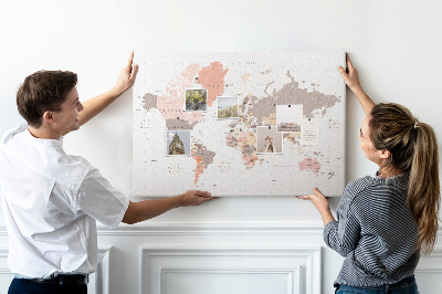Tableau en liège Une carte du monde aux couleurs discrètes