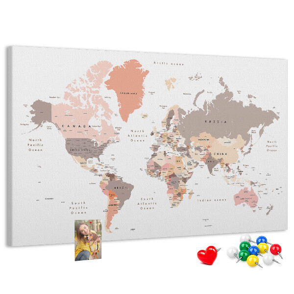 Tableau en liège Une carte du monde aux couleurs discrètes
