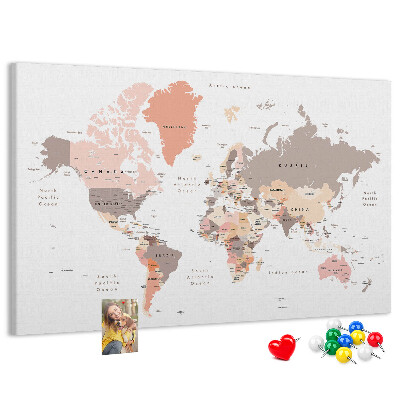 Tableau en liège Une carte du monde aux couleurs discrètes
