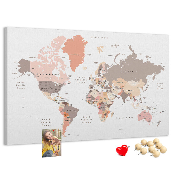 Tableau en liège Une carte du monde aux couleurs discrètes