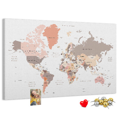Tableau en liège Une carte du monde aux couleurs discrètes