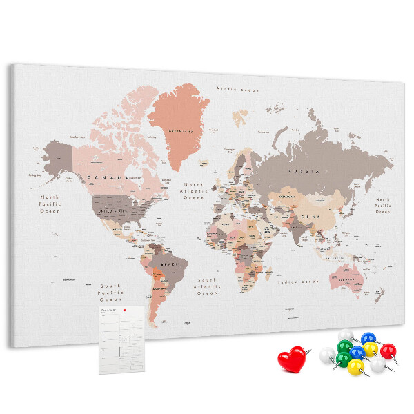Tableau en liège Une carte du monde aux couleurs discrètes
