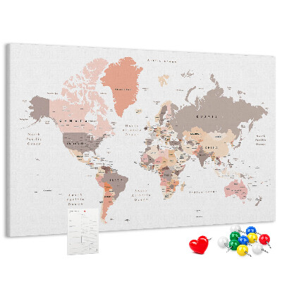 Tableau en liège Une carte du monde aux couleurs discrètes