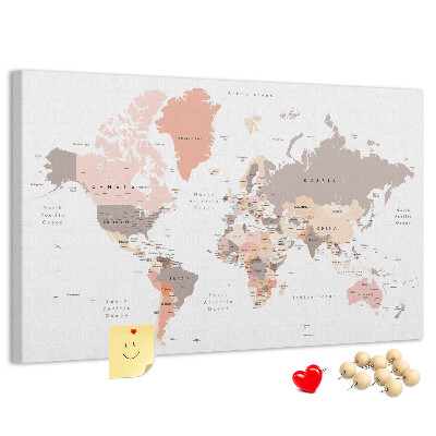Tableau en liège Une carte du monde aux couleurs discrètes