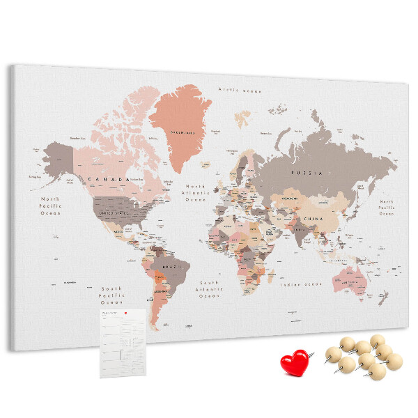 Tableau en liège Une carte du monde aux couleurs discrètes