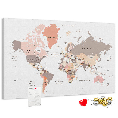 Tableau en liège Une carte du monde aux couleurs discrètes