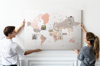 Tableau en liège Une carte du monde aux couleurs discrètes
