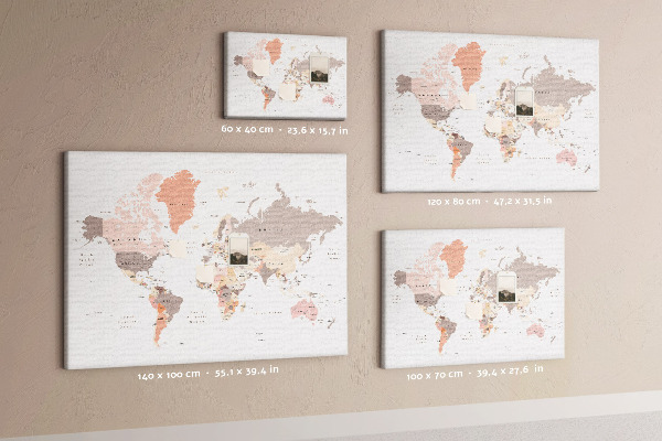 Tableau en liège Une carte du monde aux couleurs discrètes