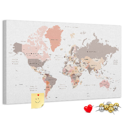 Tableau en liège Une carte du monde aux couleurs discrètes