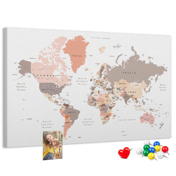 Tableau en liège Une carte du monde aux couleurs discrètes