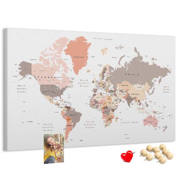 Tableau en liège Une carte du monde aux couleurs discrètes