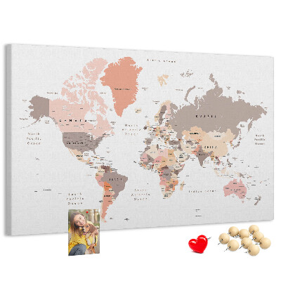 Tableau en liège Une carte du monde aux couleurs discrètes
