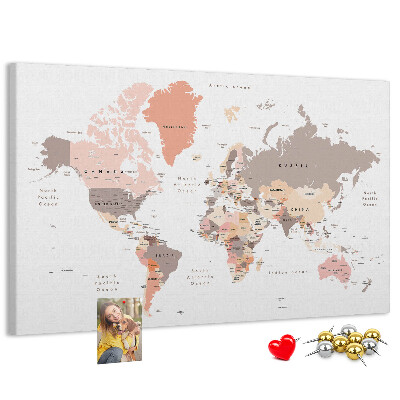 Tableau en liège Une carte du monde aux couleurs discrètes