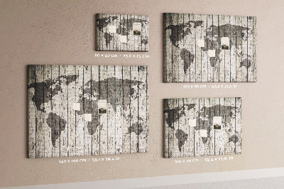 Tableau affichage liège Une carte du monde sur un fond de planches de bois