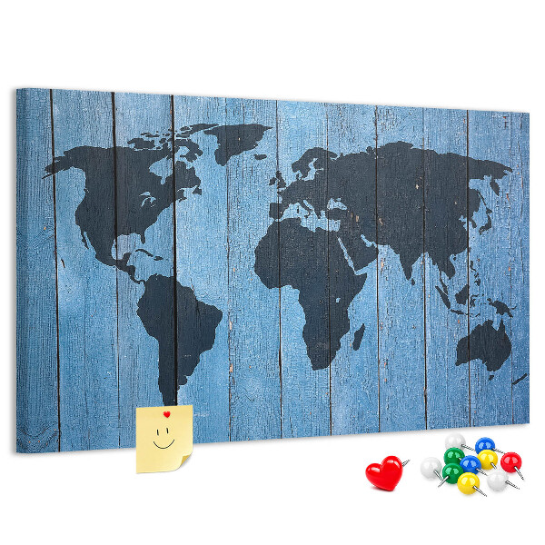 Tableau en liège Carte du monde sur fond en bois