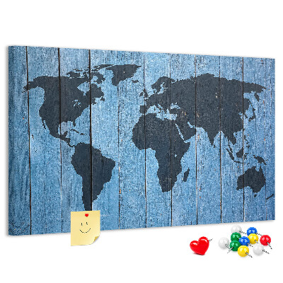 Tableau en liège Carte du monde sur fond en bois