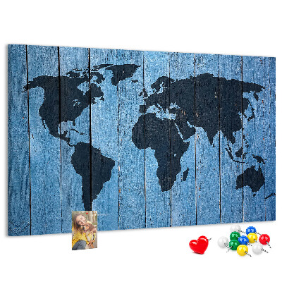 Tableau en liège Carte du monde sur fond en bois
