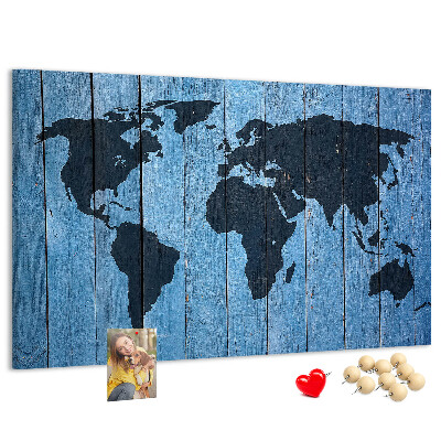 Tableau en liège Carte du monde sur fond en bois