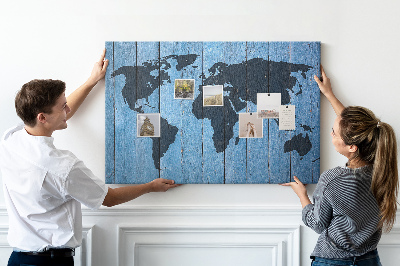 Tableau en liège Carte du monde sur fond en bois