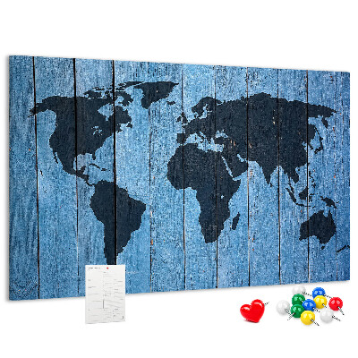 Tableau en liège Carte du monde sur fond en bois