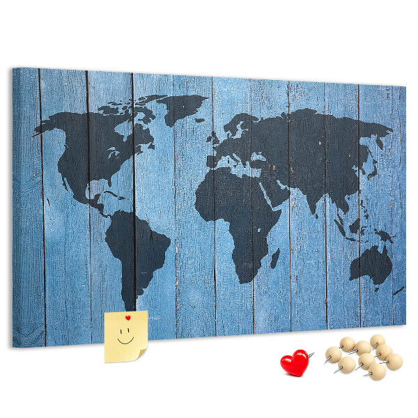 Tableau en liège Carte du monde sur fond en bois