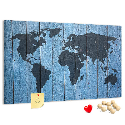 Tableau en liège Carte du monde sur fond en bois