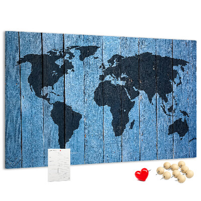Tableau en liège Carte du monde sur fond en bois