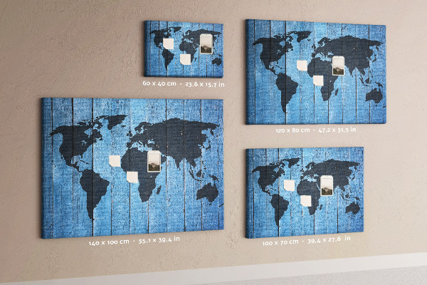Tableau en liège Carte du monde sur fond en bois