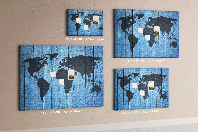 Tableau en liège Carte du monde sur fond en bois
