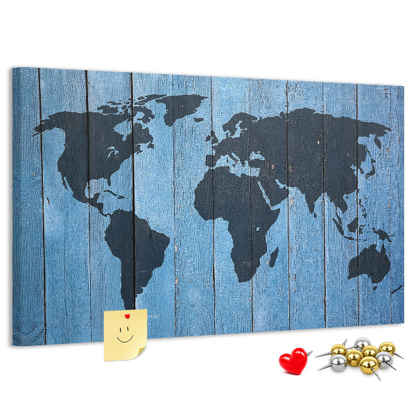 Tableau en liège Carte du monde sur fond en bois
