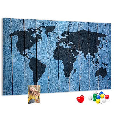 Tableau en liège Carte du monde sur fond en bois