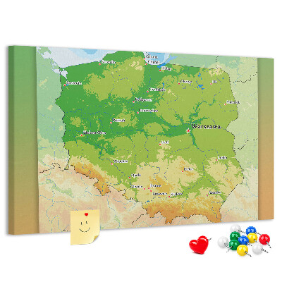 Tableau de liège Carte de la Pologne avec Varsovie indiquée