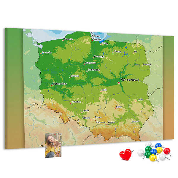 Tableau de liège Carte de la Pologne avec Varsovie indiquée