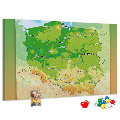 Tableau de liège Carte de la Pologne avec Varsovie indiquée