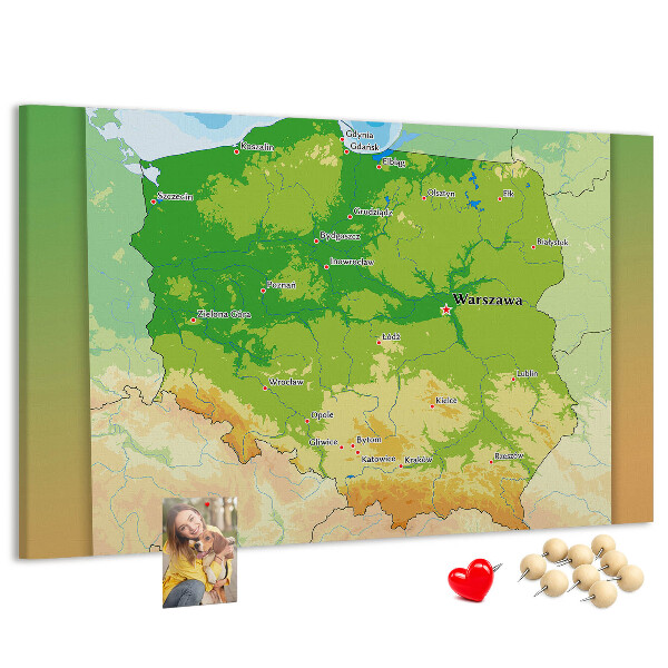Tableau de liège Carte de la Pologne avec Varsovie indiquée