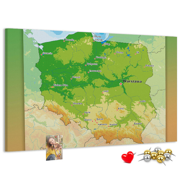 Tableau de liège Carte de la Pologne avec Varsovie indiquée