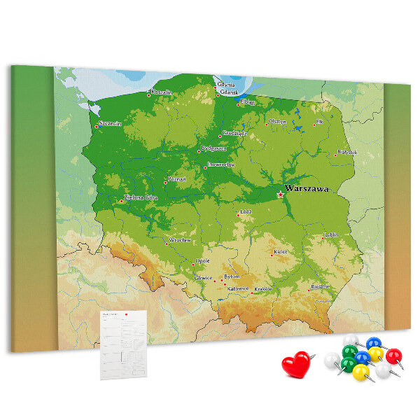 Tableau de liège Carte de la Pologne avec Varsovie indiquée