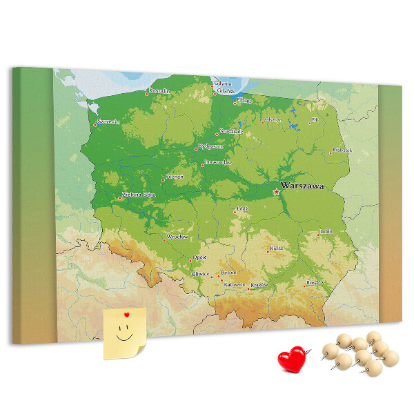 Tableau de liège Carte de la Pologne avec Varsovie indiquée
