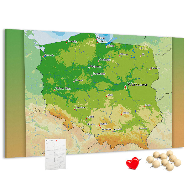 Tableau de liège Carte de la Pologne avec Varsovie indiquée