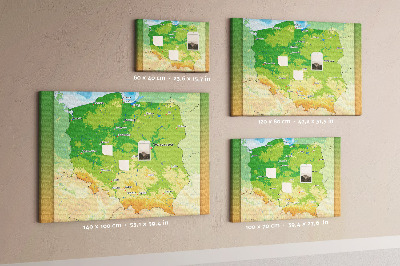 Tableau de liège Carte de la Pologne avec Varsovie indiquée