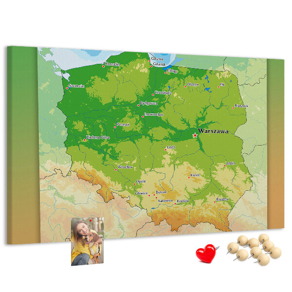 Tableau de liège Carte de la Pologne avec Varsovie indiquée
