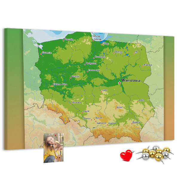 Tableau de liège Carte de la Pologne avec Varsovie indiquée