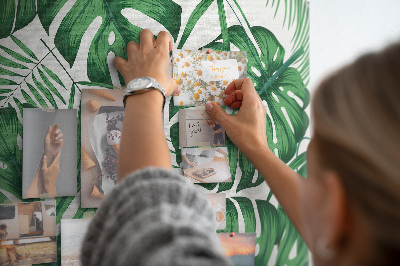 Tableau en liège De nombreuses feuilles de plantes tropicales en vert