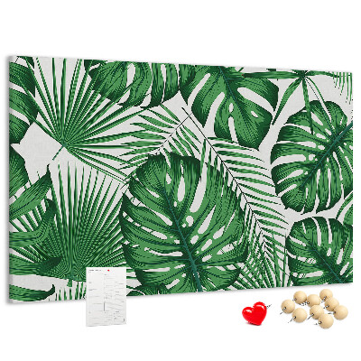 Tableau en liège De nombreuses feuilles de plantes tropicales en vert