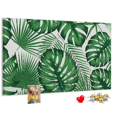 Tableau en liège De nombreuses feuilles de plantes tropicales en vert