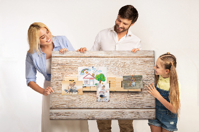 Tableau affichage liège Famille sur fond de planche en bois