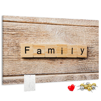 Tableau affichage liège Famille sur fond de planche en bois