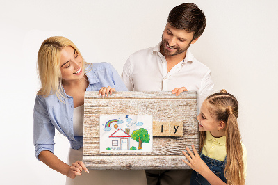 Tableau affichage liège Famille sur fond de planche en bois